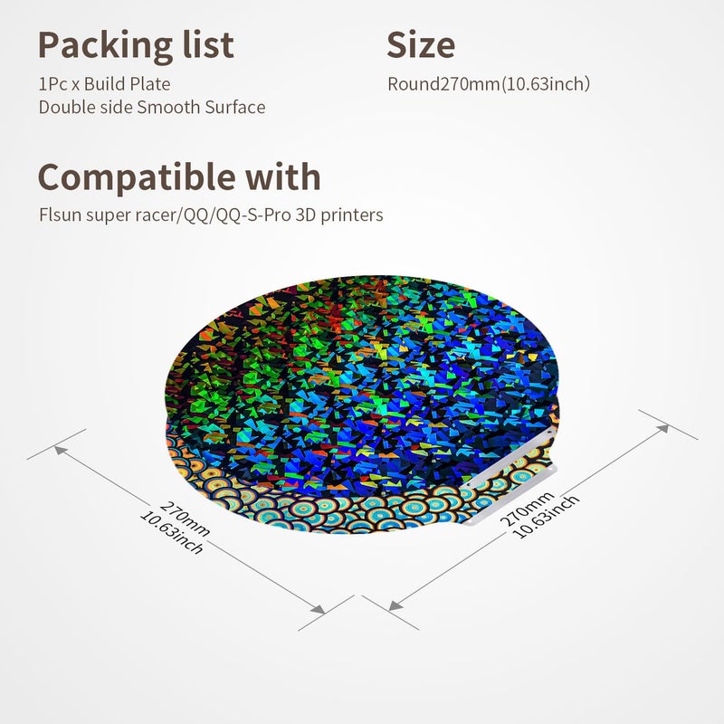 NorthRenda Upgraded Flsn Super Racer Build Plate Round 270mm Diameter Spring Steel Sheet - Smooth Double Sided Removable PEK+PEC Sheet No Sticker Base for Flsn T1 Pro/T1/SR/QQS Pro 3D Printer - Image 2